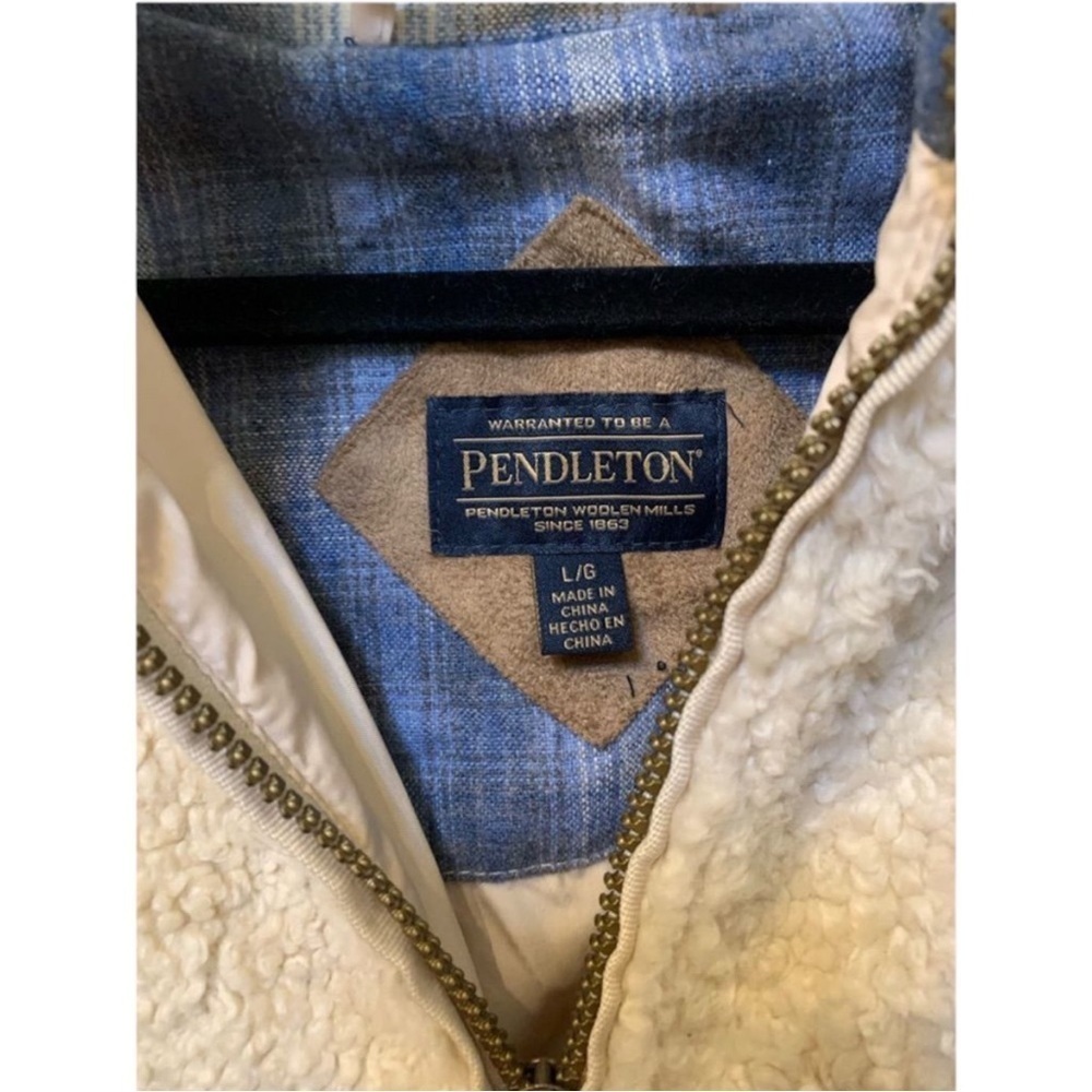 PENDLETON Flannel Lined Sherpa/Wool Jacket Size Large - Picture 5 of 8